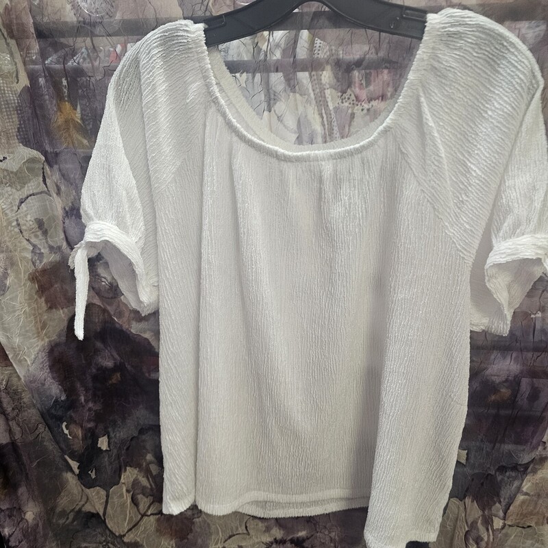 Cute crinkle materialed white short sleeve blouse that is amazing for summer!