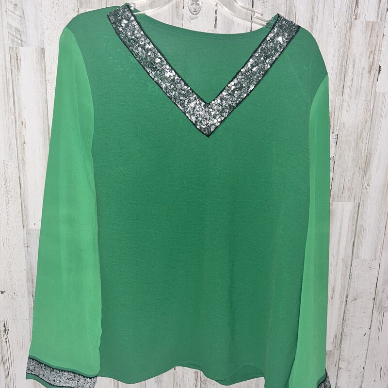 XL Green Sequin Trim Top, Green, Size: Ladies XL