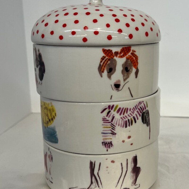 Anthropologie Stackable Dog Bowls
3 bowls/ one lid
4 piece set
Multicolor
Size: 5x8.5H