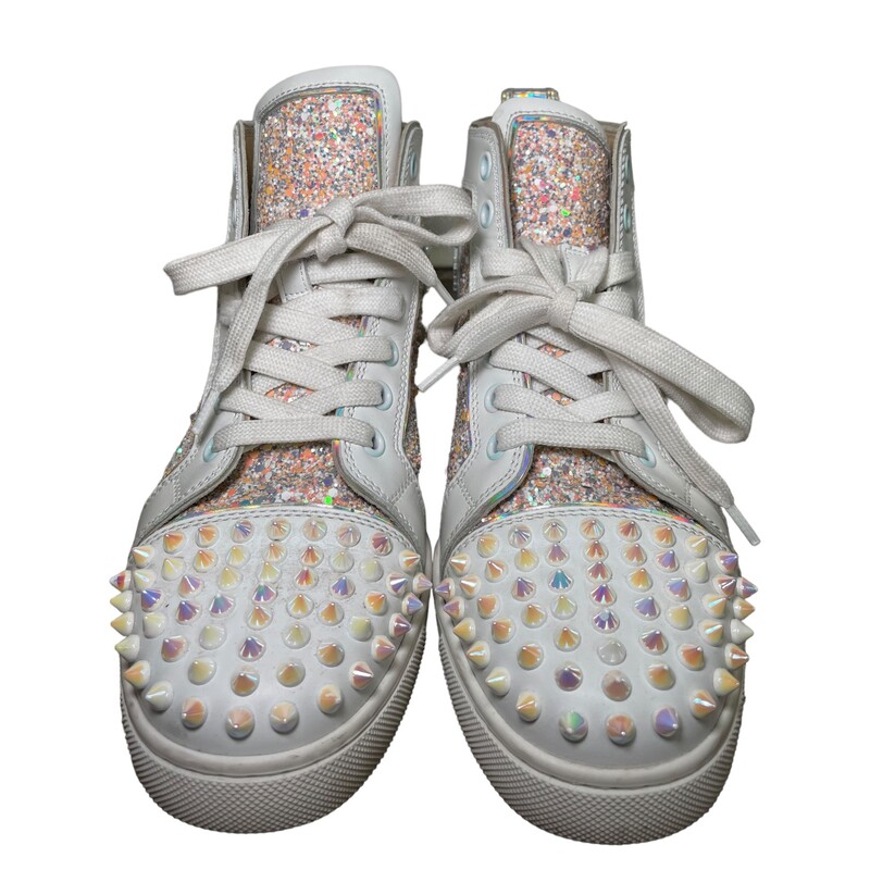 Louboutin Glitter Sneaker, White, Size: Size 36