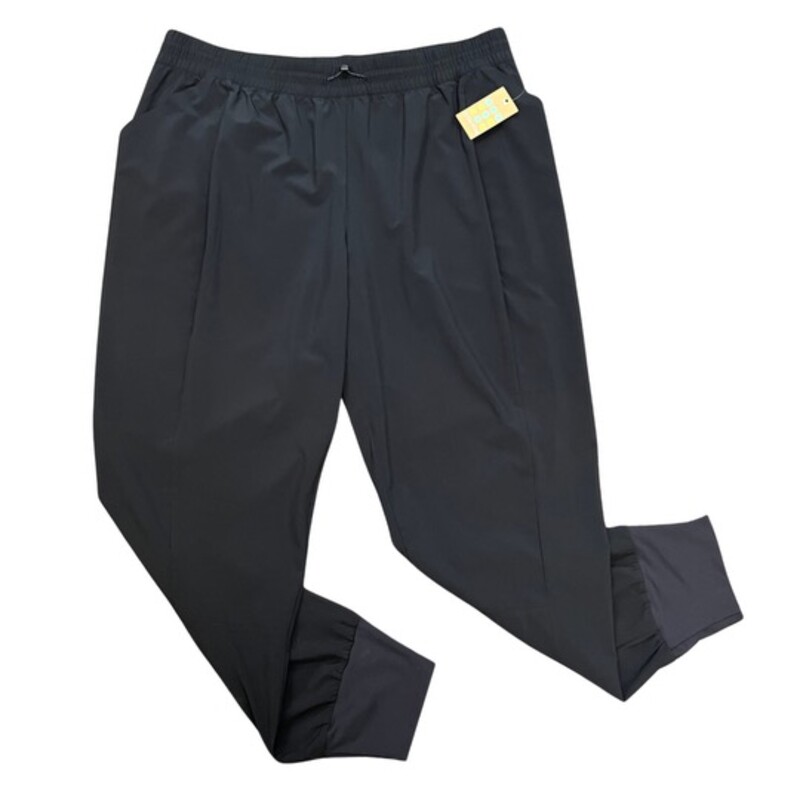NEW Title 9 Round Trip Joggers<br />
These joggers can roundhouse kick, climb rock walls, or bike to dinner. Made of  Nimblene, the wrinkle-shirking stretch woven that packs down tiny and shakes out fast. Adjustable shockcord in waistband for security, knit ankle cuffs for comfort<br />
Color: Black<br />
Size: XLarge (16)