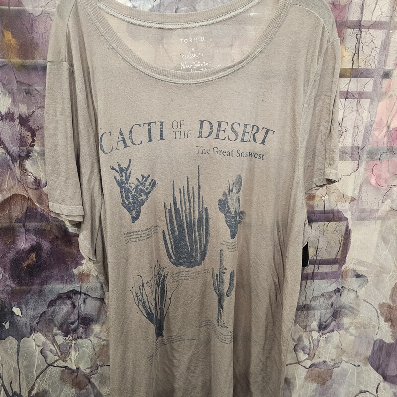 Sheer tee shirt in tan with Cacti of the Desert on the front in a graphic