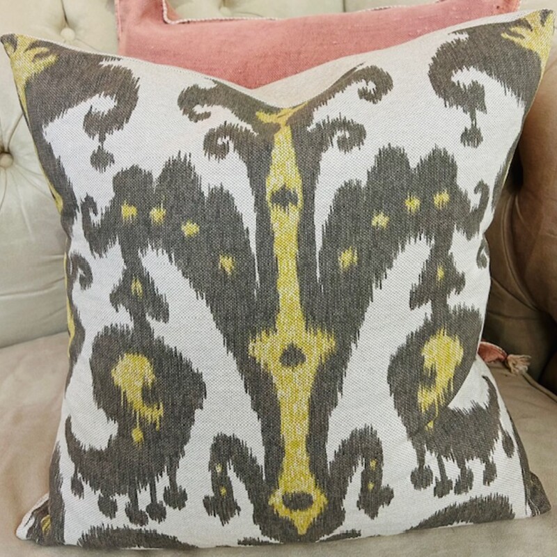 Ikat Down Pillow
Gray and Yellow
 Size: 18x18H