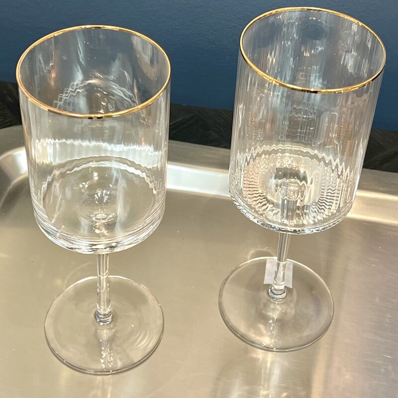 Wine Glass With Gold Rim, None, Size: Set Of 2
