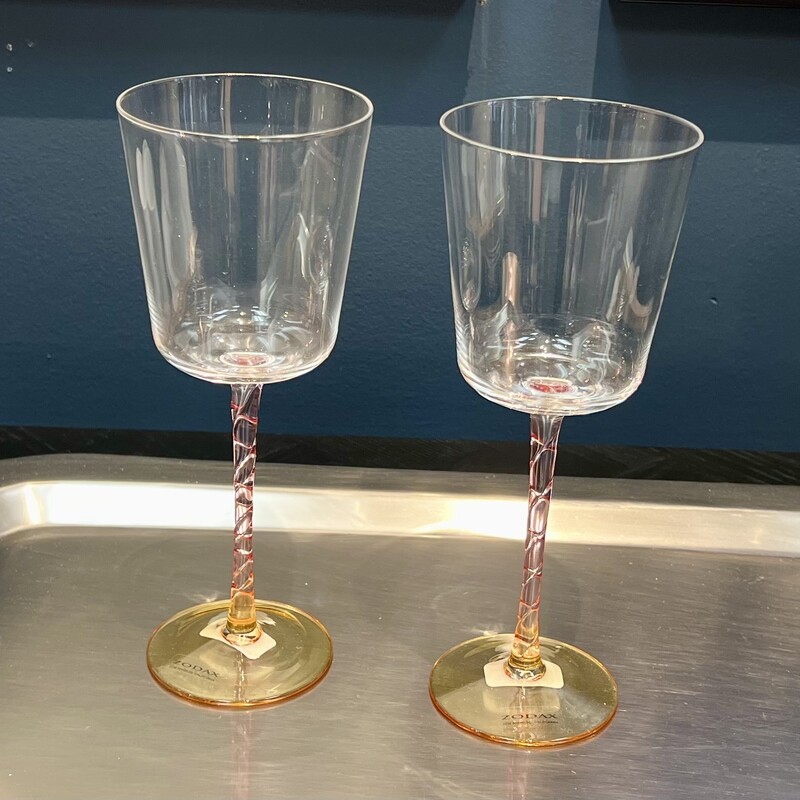 Amber And Pink Wine Glass, None, Size: Set Of 2
