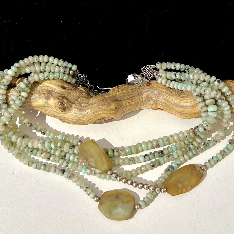 5-strand green stone necklace
