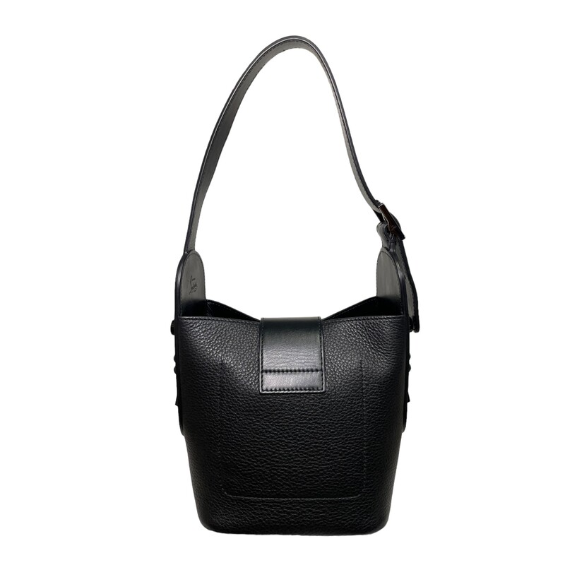 Louboutin Mini Bucket
 Grained Calfskin Mini Carasky Bucket Bag in Black.
Base length: 8 in
Height: 5.25 in
Width: 2.25 in
Drop: 21.5 in