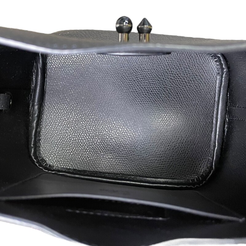 Louboutin Mini Bucket<br />
 Grained Calfskin Mini Carasky Bucket Bag in Black.<br />
Base length: 8 in<br />
Height: 5.25 in<br />
Width: 2.25 in<br />
Drop: 21.5 in