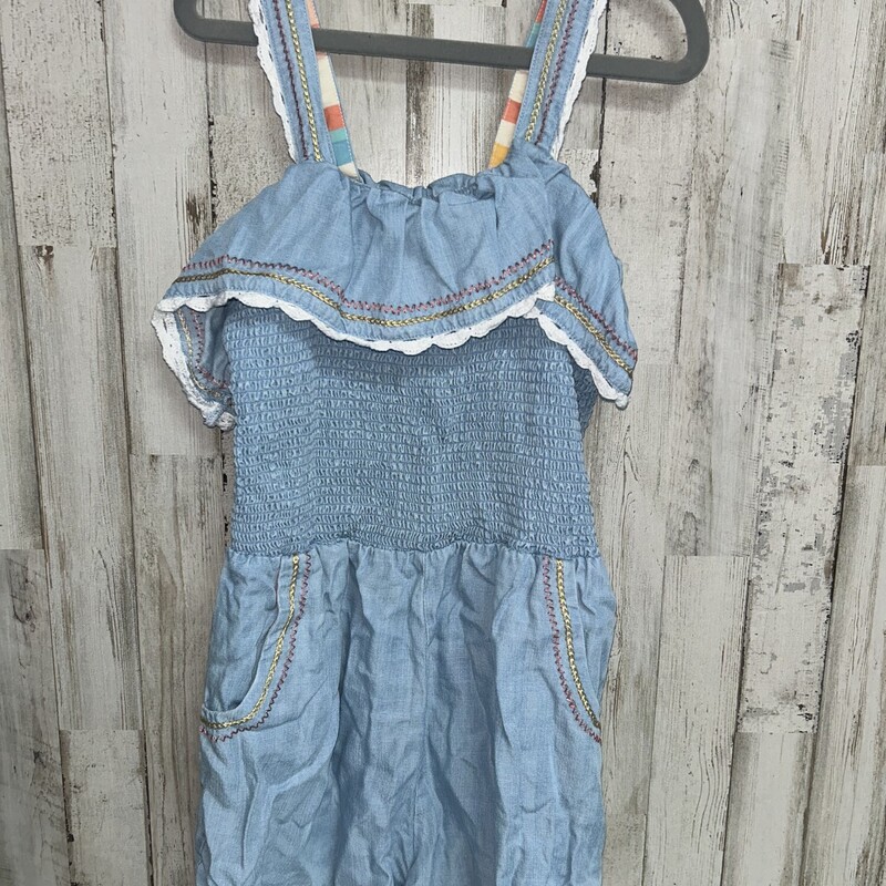 10 Chambray Smock Romper, Blue, Size: Girl 10 Up