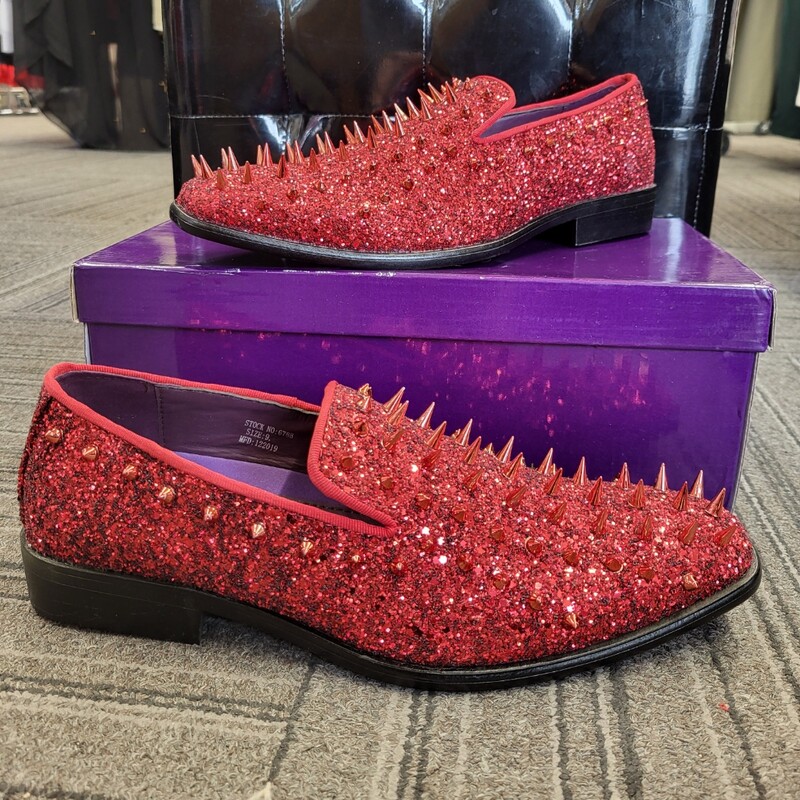 Brand New Studded Sparkle Loafers, Red, Size: M9 L11