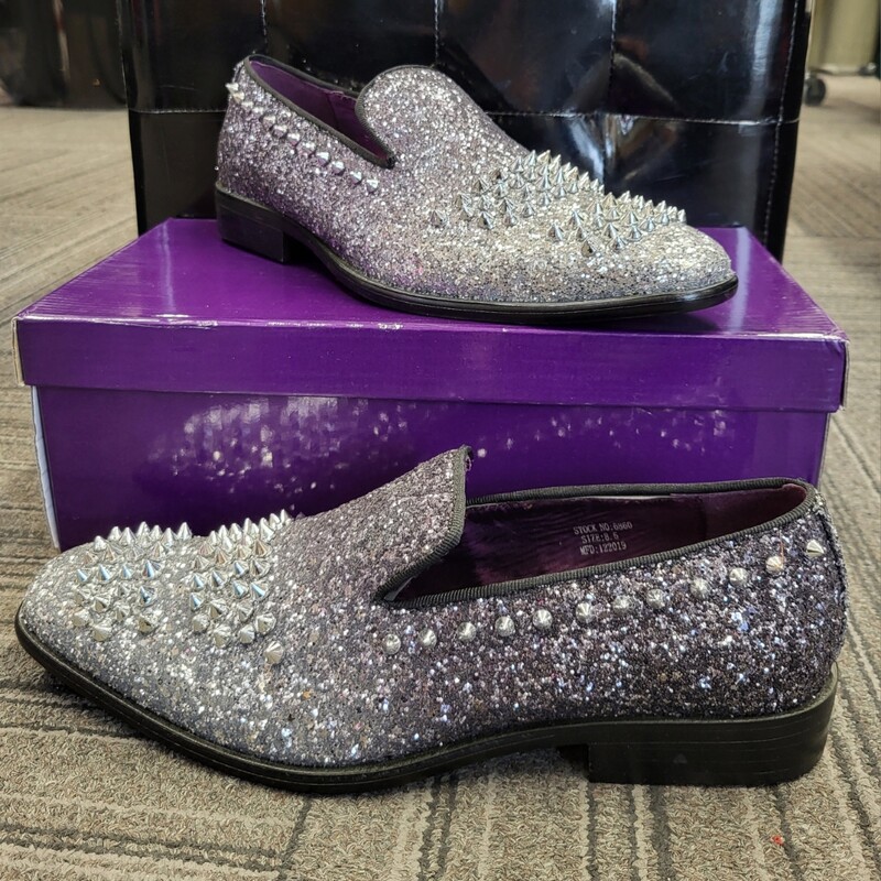 Brand New Sparkle Studded Loafers, Silver/Grey Ombre, Size: M8.5 L10.5