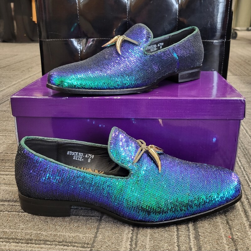 Awesome Peacock Sequin Loafers, Green & Blue, Size: M8 L10 Brand New!