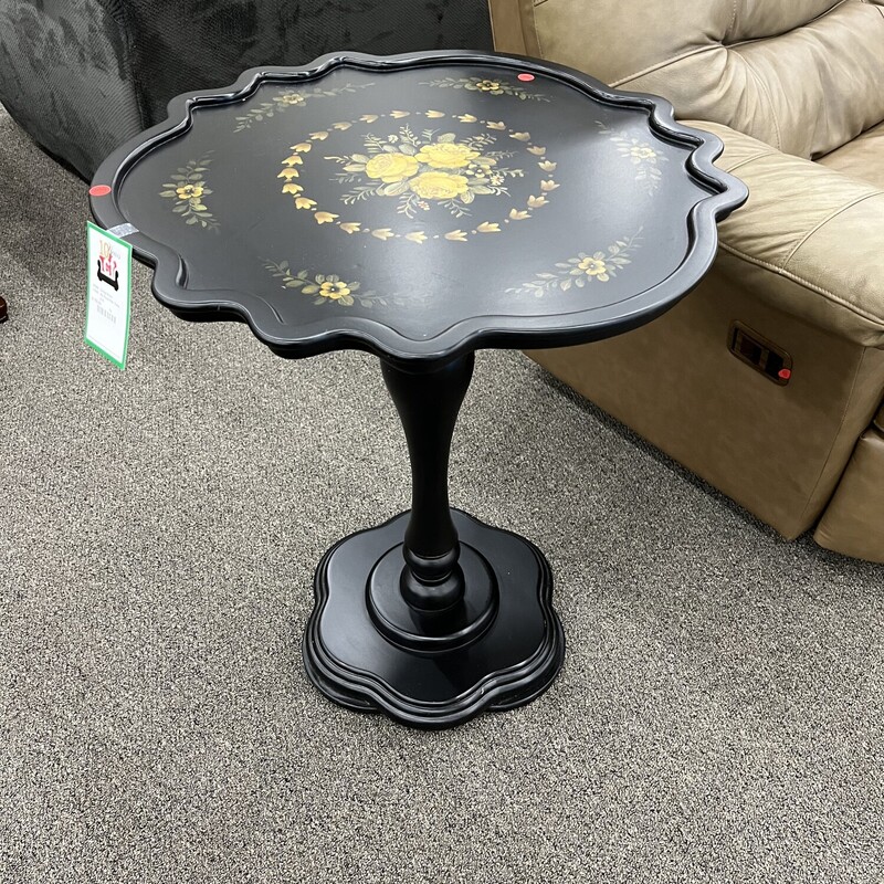 Black Floral Pedestal Table