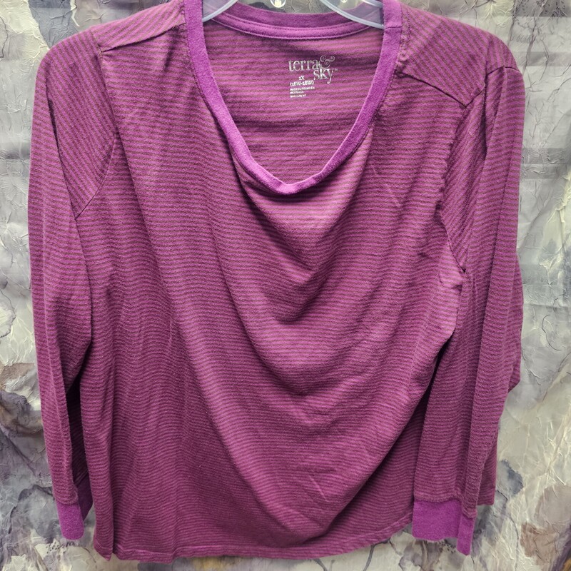 Long sleeve knit top in a purple and burgandy stripe.