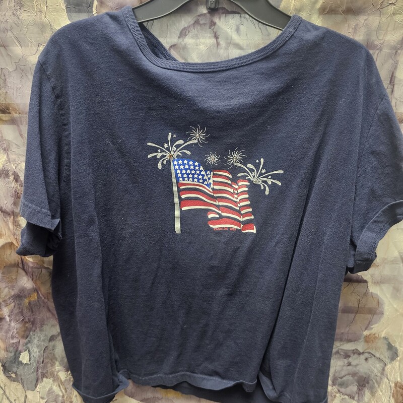 Short sleeve tee in blue with patriotic design on front