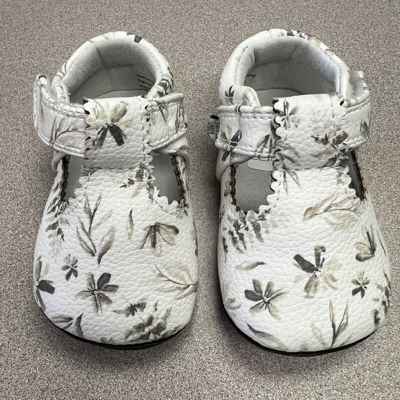 My Mocs - 5425 Oriana T-Strap,  White/Green Flowers,
Size: 6-12M