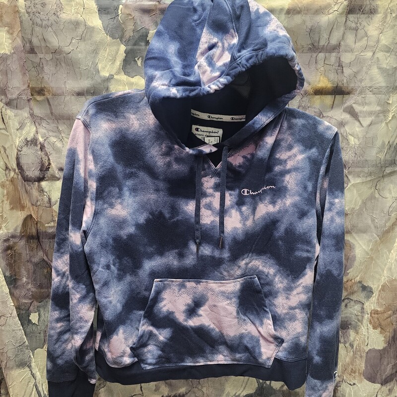 Purple and pink tie dye hoodie that is lighter weight with pouch pocket