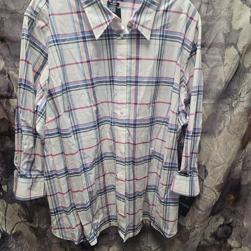 Brand new with tags and retails for $65! Button up white blouse with fun spring plaid print.