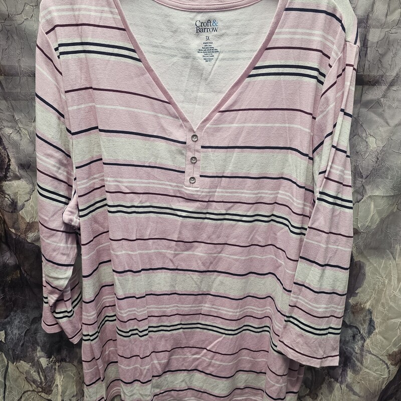 Half sleeve knit top in white pink burgandy and black striping.