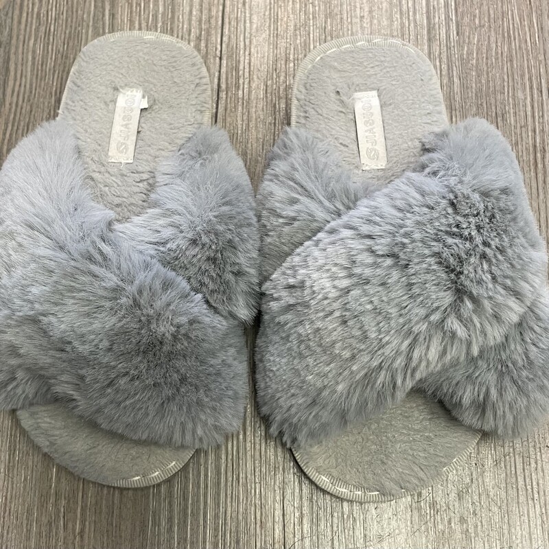 Jiasuqi Fuzzy Slippers, Grey, Size: 13Y