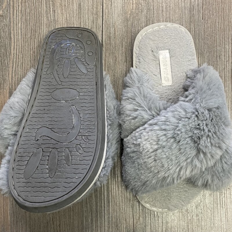 Jiasuqi Fuzzy Slippers, Grey, Size: 13Y
