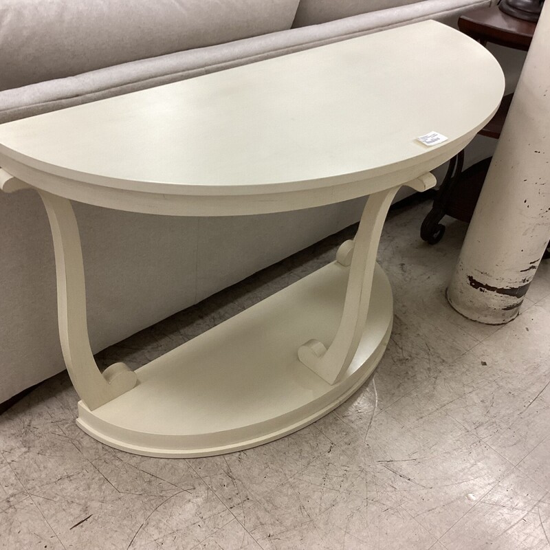 Wood 1/2 Moon Table, Cream, Pier 1
48in wide x 18in deep x 30in tall