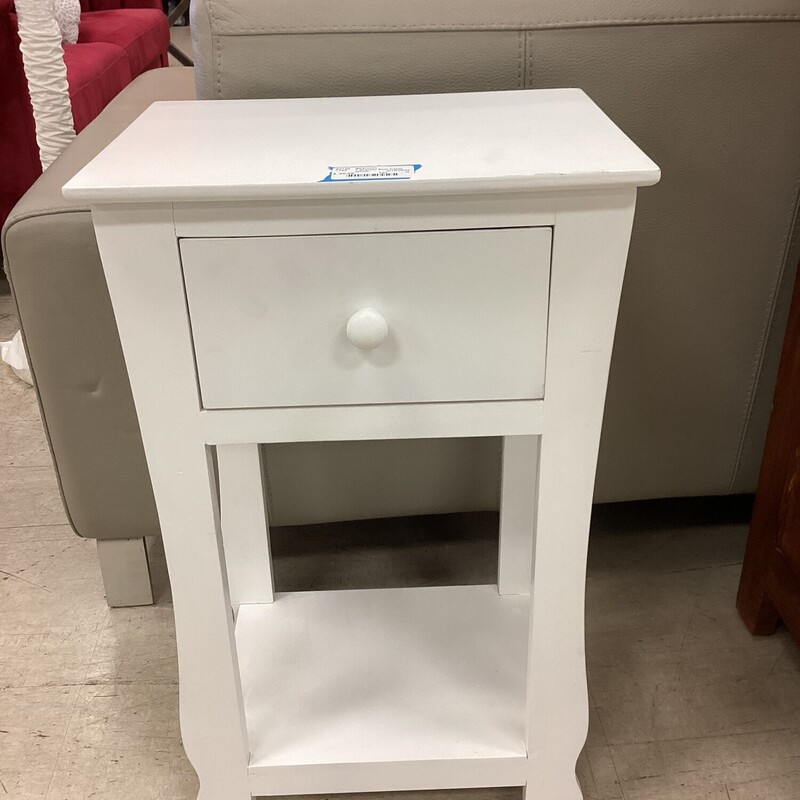 1 Drawer End Table, White, Tall
16in wide x 12in deep x 26in tall