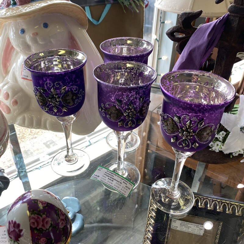 4 Purple Embellished Wine