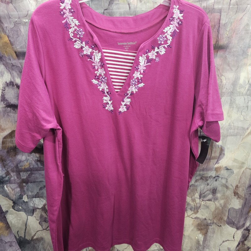 Short sleeve knit top in pink with tank insert panel sewn in for added coverage and appeal
