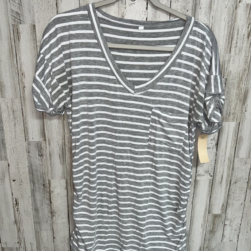 L Grey Stripe Pocket Top, Grey, Size: Ladies L