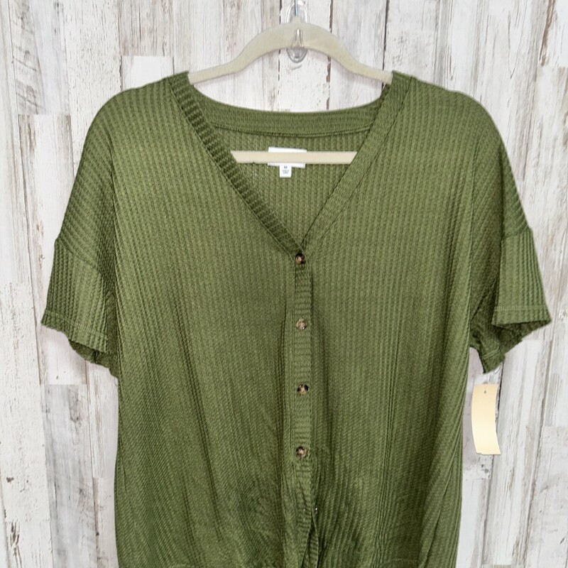 M Olive Waffle Button Top