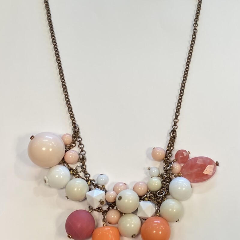 Wht/or/pk Bead Necklace
