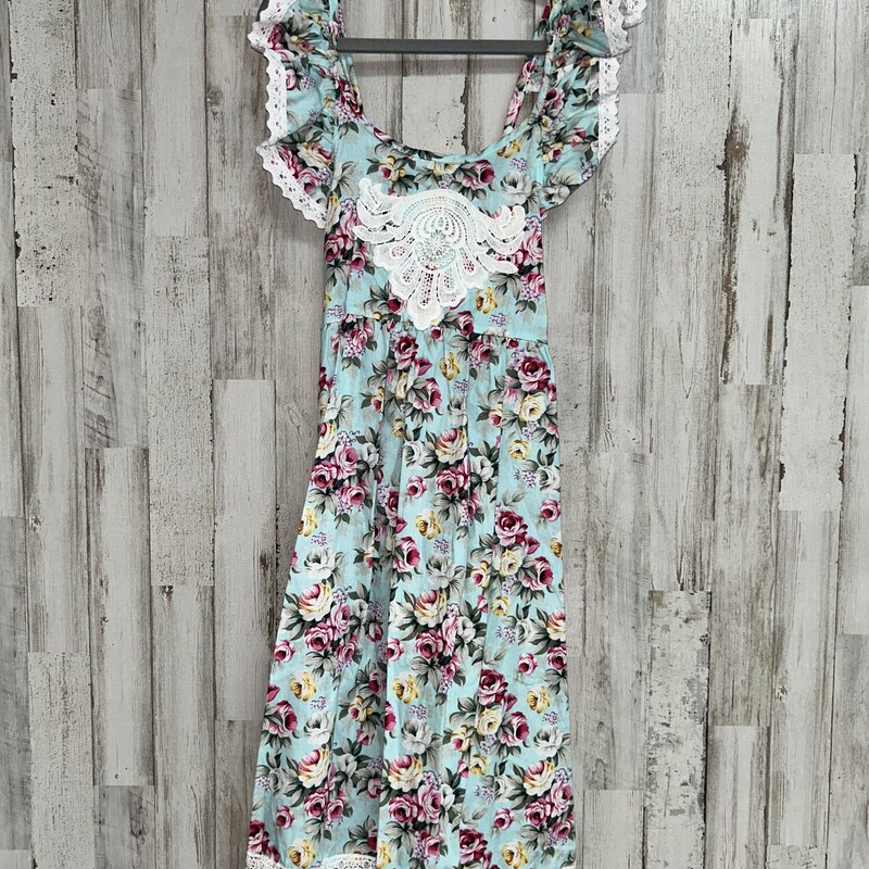 7 Blue Floral Laced Dress, Blue, Size: Girl 7/8