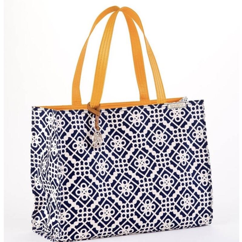 Spartina 449 Sailors Watch Tote Bag
Blue, White and Orange
 Size: 17x11H