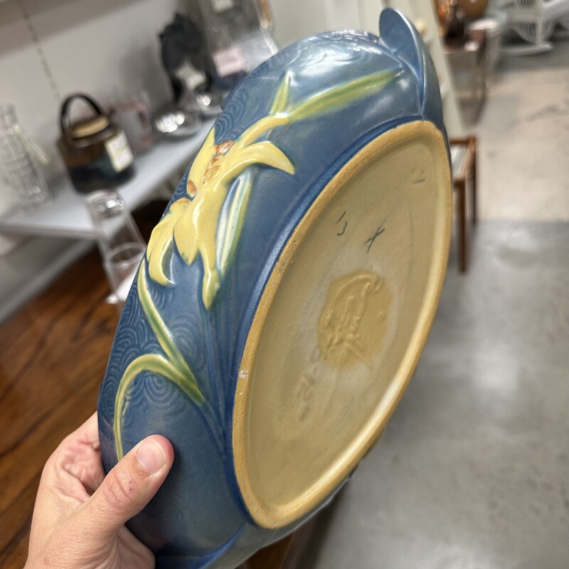 Roseville Zephyr Lily  Bowl, Blue
Size: 12in