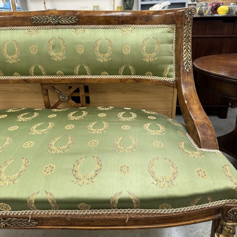 Antique Egyptian Revival Settee, Green Upholstered<br />
Size: 45L