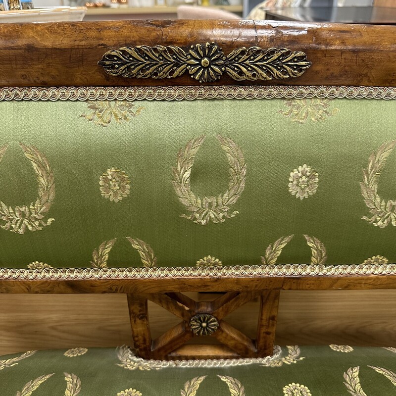 Antique Egyptian Revival Settee, Green Upholstered<br />
Size: 45L