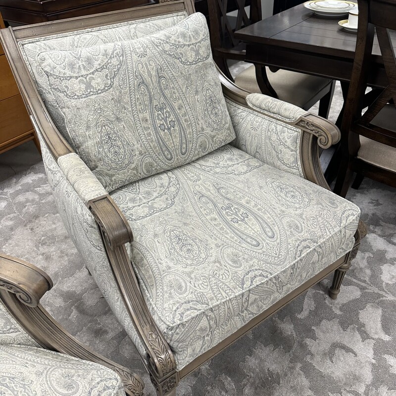 Ethan Allen Upholstered Chairs, Blue/Gray. Sold as a PAIR.