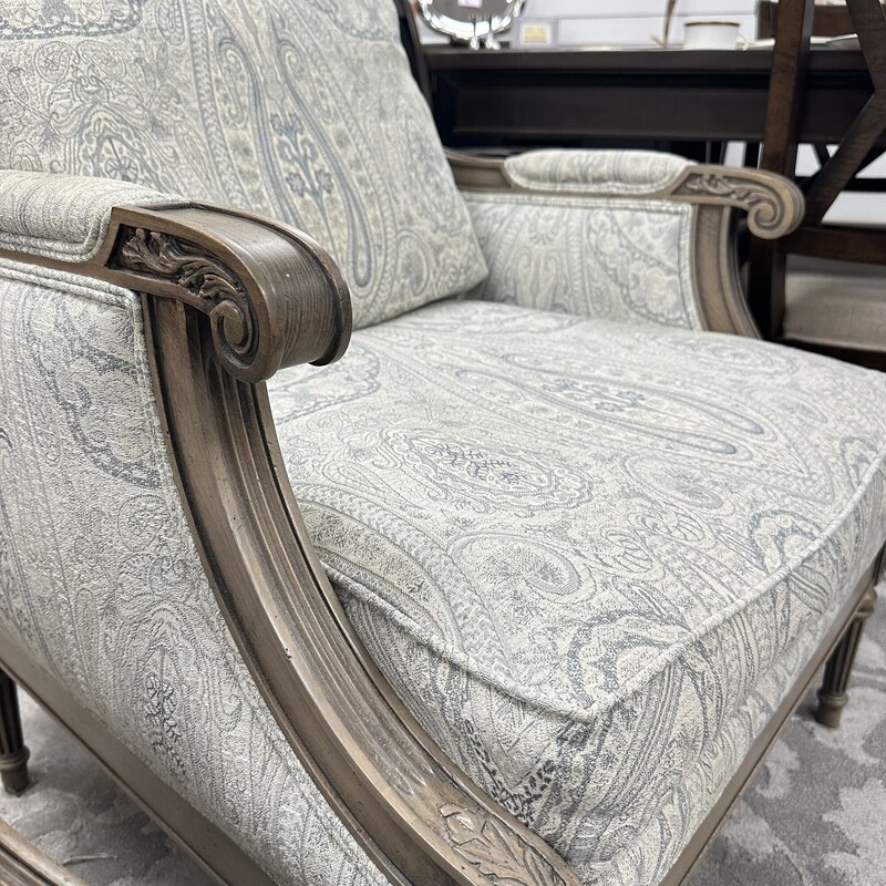 Ethan Allen Upholstered Chairs, Blue/Gray. Sold as a PAIR.