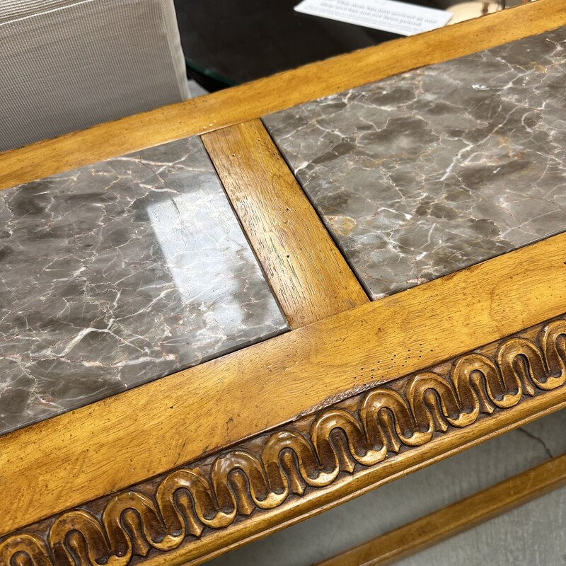 Carved Console Table, Marble Inlay
Size: 18x50x30