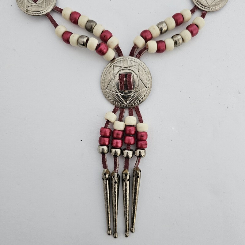Southwestern Beaded, Red/wht, Size: Leather