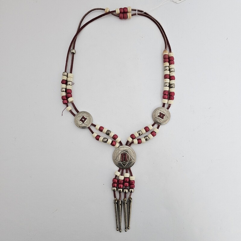 Southwestern Beaded, Red/wht, Size: Leather