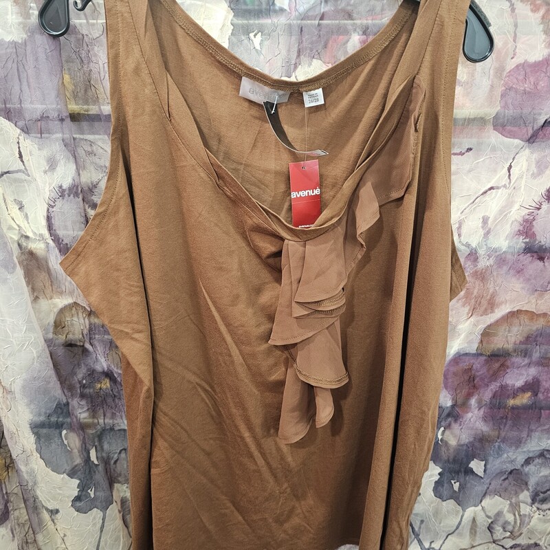 Brand new with tags and retails for $20. This brown tank style top is done with a ruffle down the front.