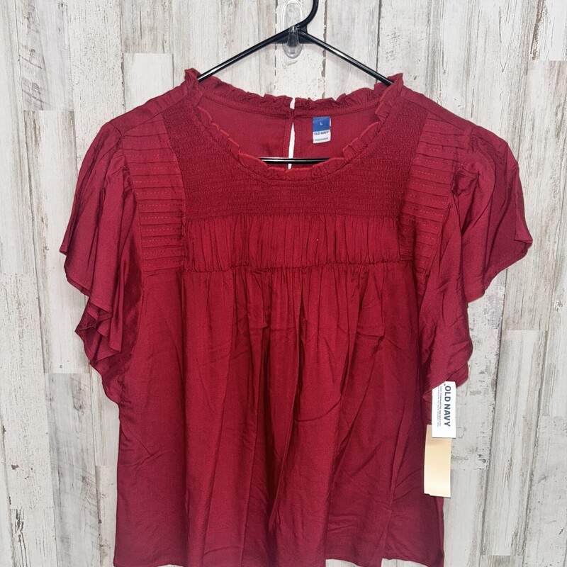 L Red Smocked Top