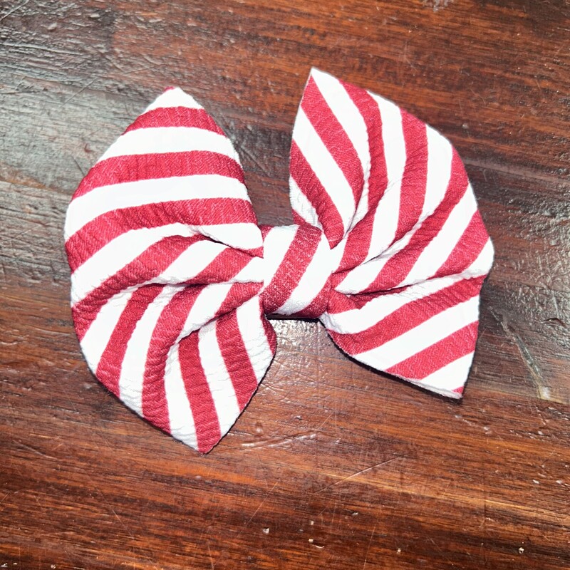 Small Red Stripe Clip Bow