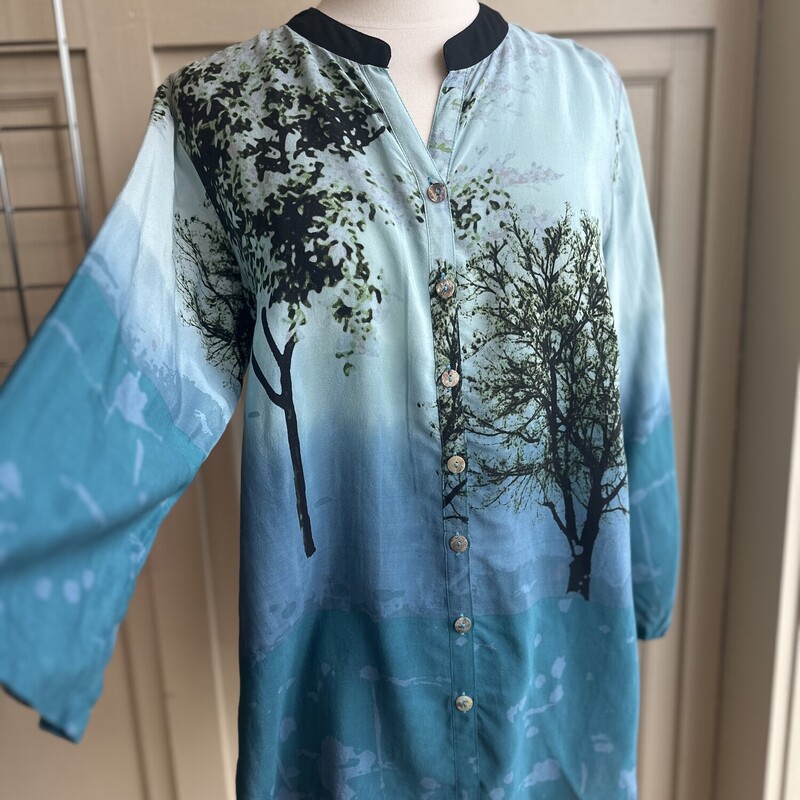 CITRON Button Down Blouse/Trees, Blue/blk,/green Size: Medium, 3/4 sleeve

100%SILK Citron Santa Monica Button Down Blouse with Trees and Blue,Green and Black Artistry

All Sales Are Final
No Returns

Pick Up In Store Within 7 Days of Purchase
Or
Shipping Is Available

Thanks for shopping with us :-)