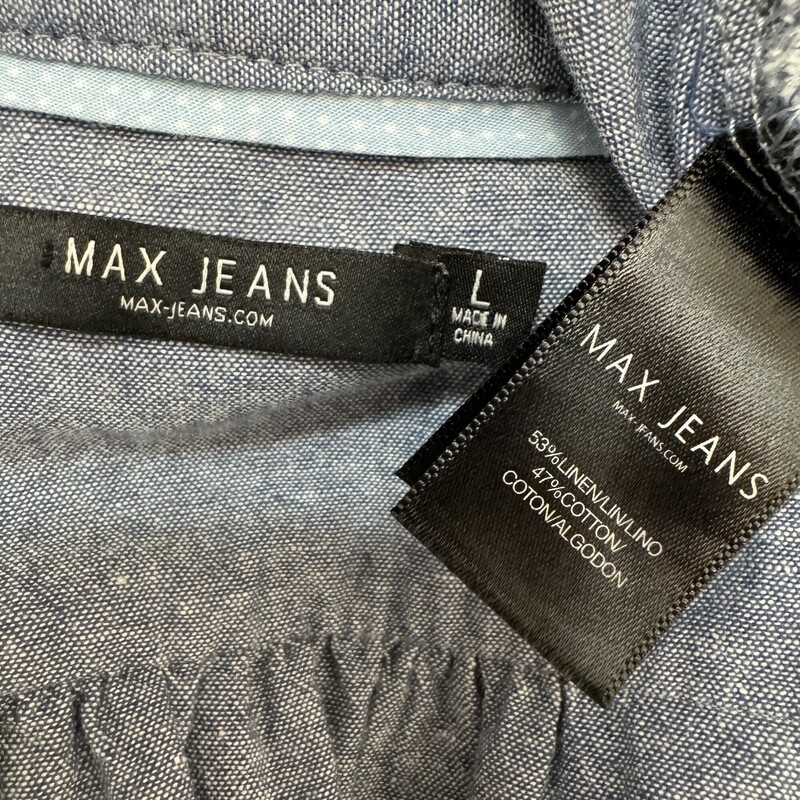 Max Studio Longlseeve Blouse<br />
Linen & Cotton Blend<br />
Color: Chambray<br />
Size: Large