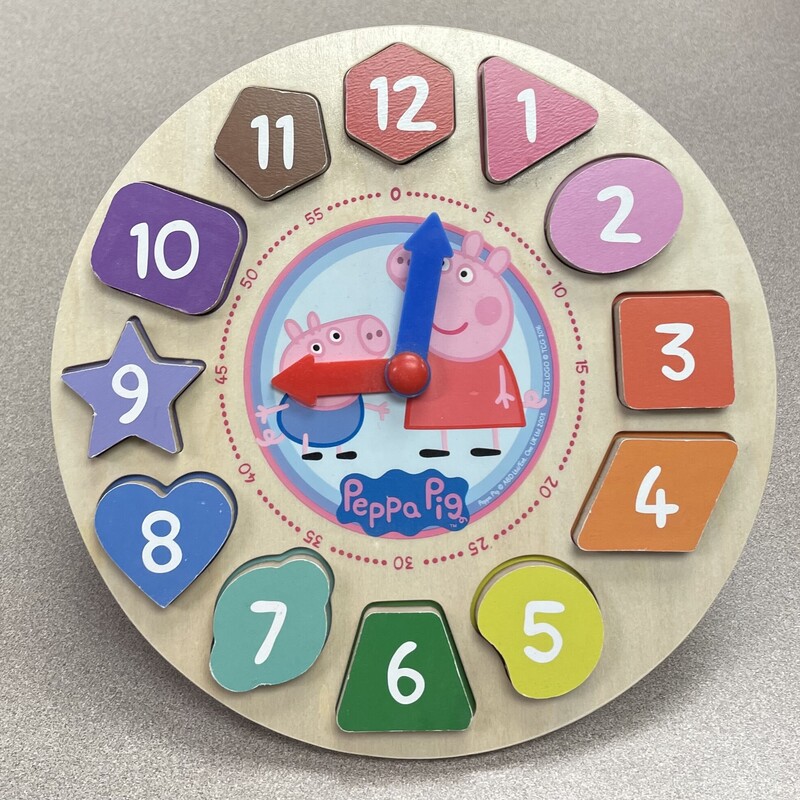 Peppa Pig Wooden Clock, Multi, Size: Pre-owned