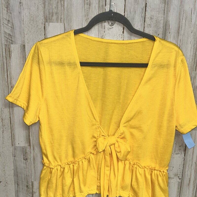 L Yellow Tie Cropped Top, Yellow, Size: Ladies L