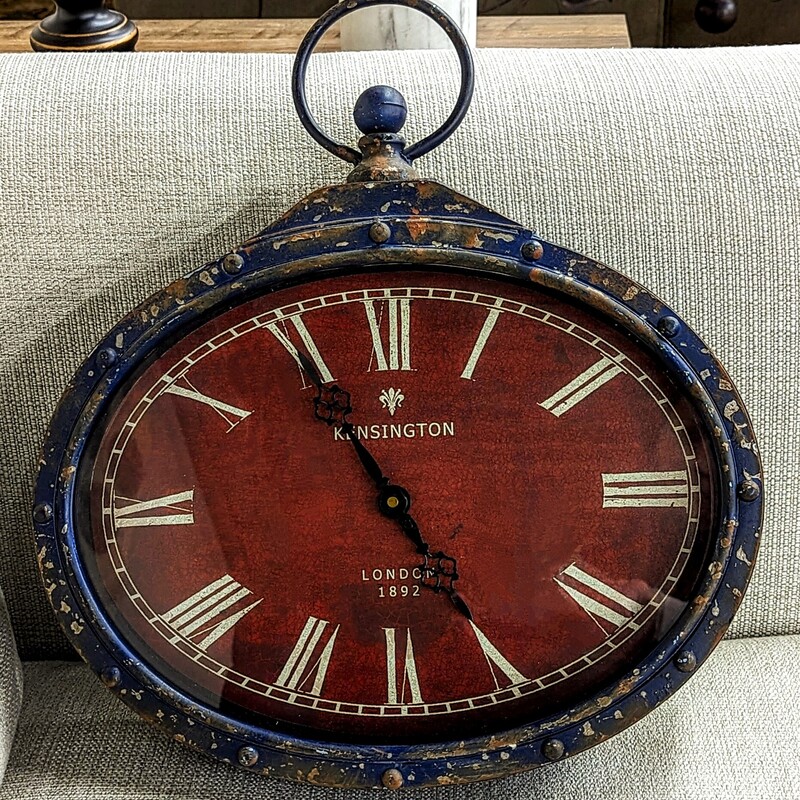 Oval Kensington London Distressed Wall Clock
Blue Red White
Size: 15 x 17H